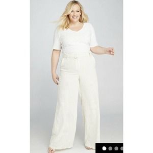 Lane Bryant Linen Blend Striped, Wide Leg Pant 18 NWT